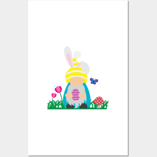 Easter Gnome Yellow Hat in a Garden Posters and Art